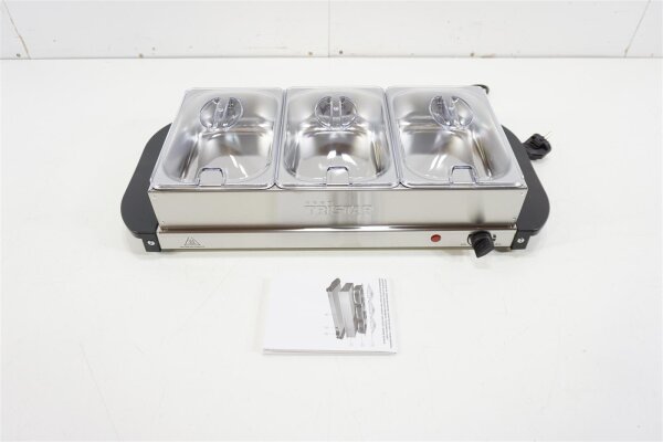 Tristar Edelstahl Buffetwärmer einstellbares Thermostat 3 x 1,5l Buffetbehälter