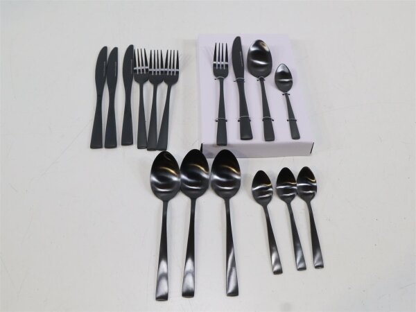Gimex Besteckset Edelstahl 16-teilig schwarz Campingbesteck Outdoor