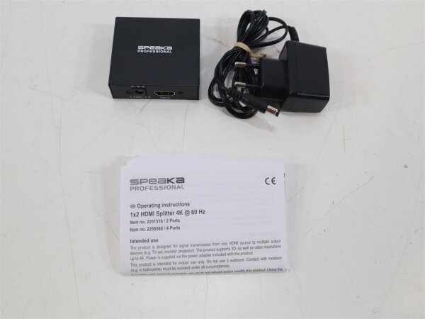 SpeaKa Professional SP-HDS-220 1+2 Port HDMI-Splitter UHD-fähig 3840x2160 Pixel schwarz