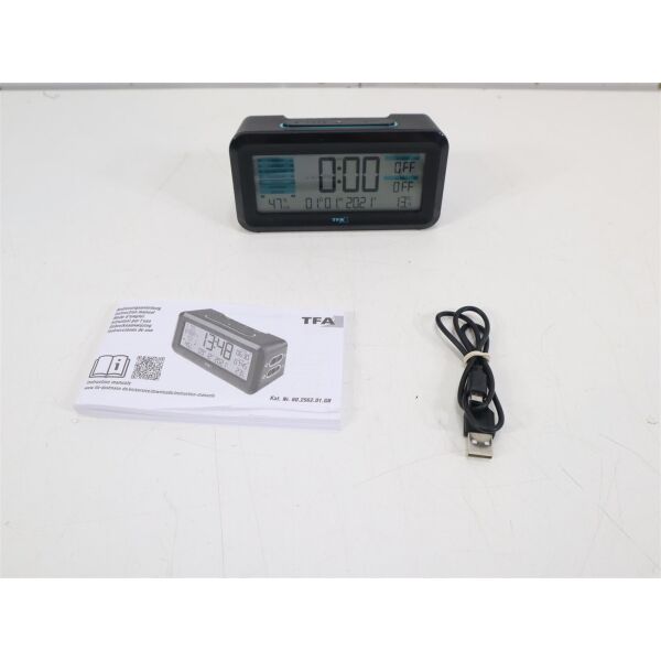 TFA Dostmann 60.2562.01.GB Funk Wecker Schwarz, Hellblau Alarmzeiten