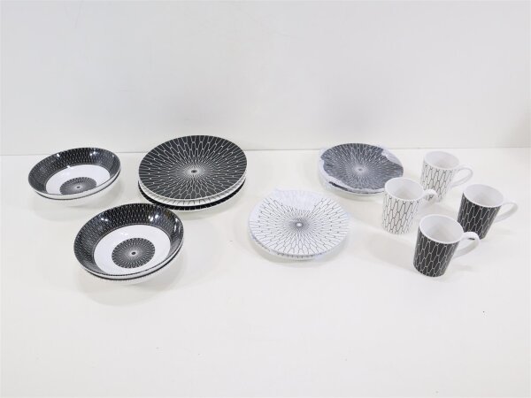 Camp4 Black White Premium Geschirrset, 15-teilig
