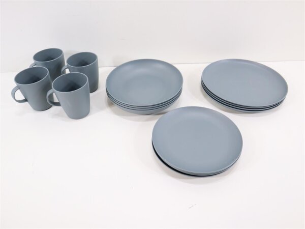Brunner Tierra Geschirrset, PLA, 16-teilig, grau Campinggeschirr