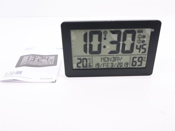 TFA Dostmann 60.2557.01 Funkuhr - Großes Display, Innentemperatur & Luftfeuchtigkeit, Schwarz