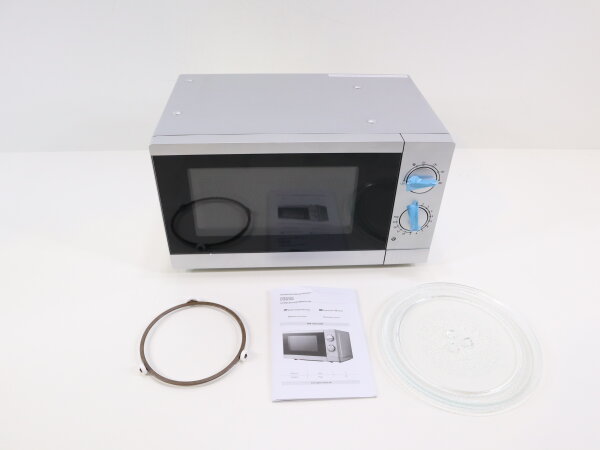 PKM MW700-17UB2 Stand Mikrowelle, 700 W, unterbaufähig, 17L Volumen, Drehteller, Auftaufunktion, silber