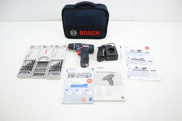 Bosch Professional Akku-Bohrschrauber GSR 12V-15 12V 1 Akku 2 Ah Zubehör