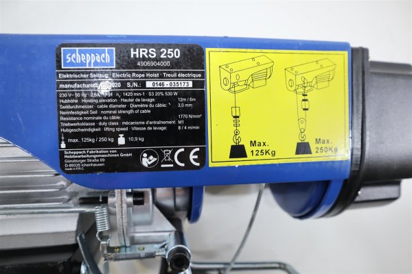 Scheppach Elektro-Seilhebezug HRS250 Seilwinde 250kg € 99,95 Flaschenzug